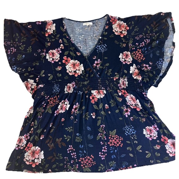 Maurice’s Navy Blue Flutter Sleeve V-neck Floral Tunic Plus Size 1 - Picture 1 of 9